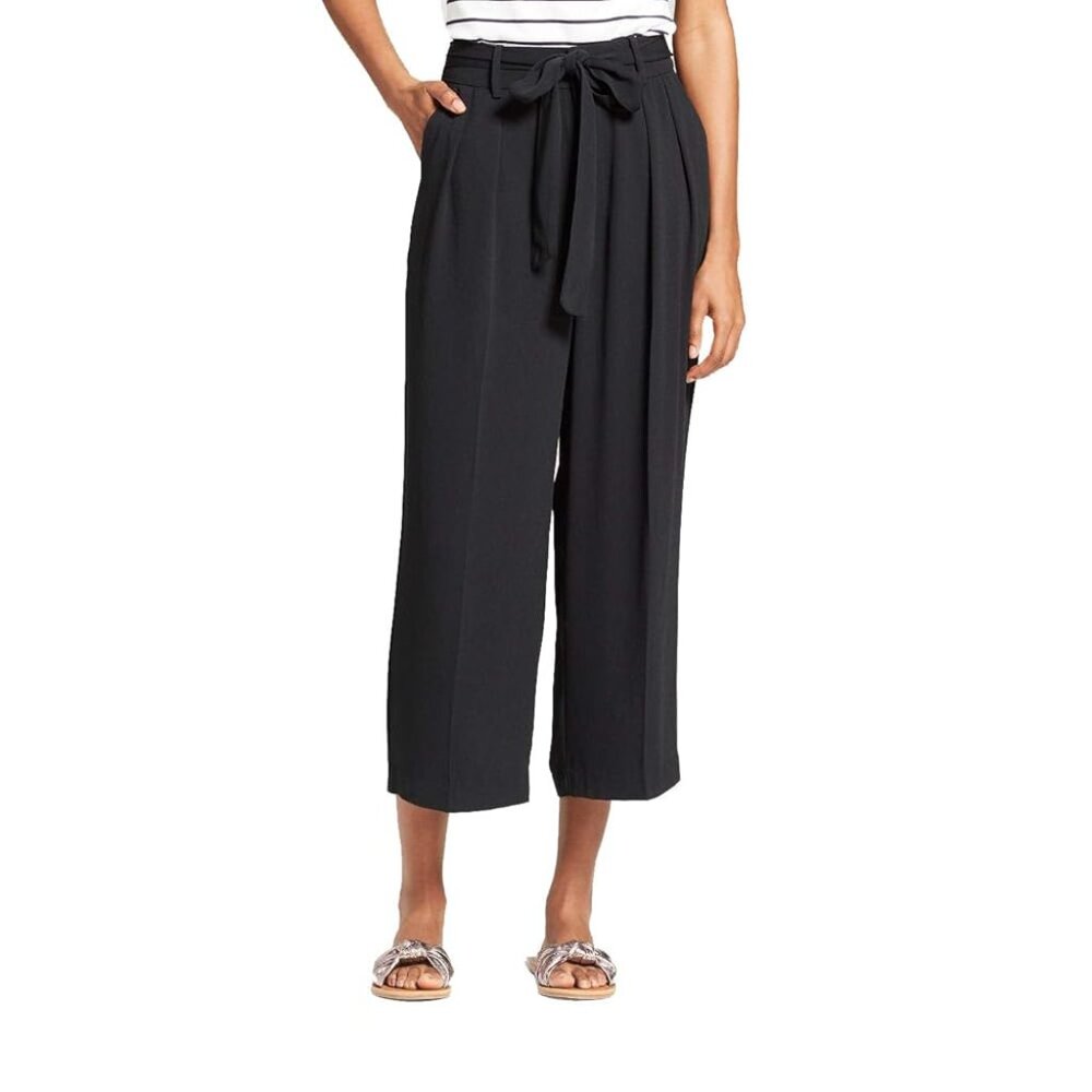 a new day Black Cropped Paper Bag Wide Leg Pants